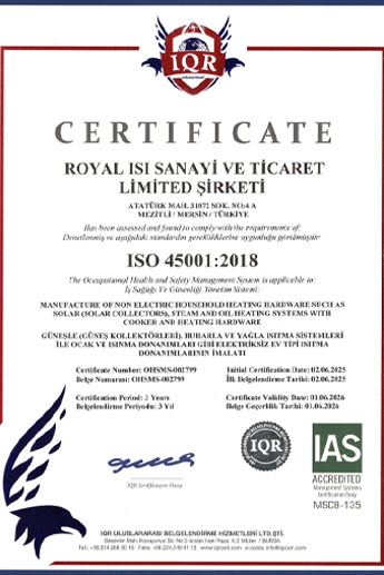 royal ısı-ISO 45001 belgesi-2025