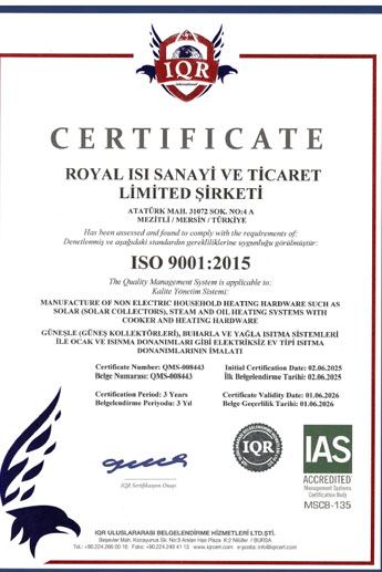 royal ısı-ISO 9001 belgesi-2025